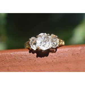 2 Carat Unique Engagement Ring, Three stone raw gemstone jewelry, promis…